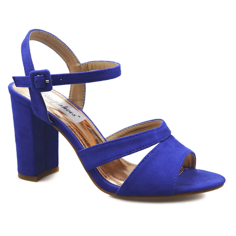 Hot Popular Royal Blue High Chunky Heel Ladies Shoes Wholesale - Buy ...