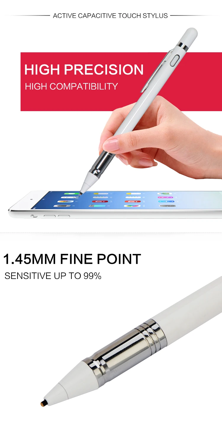 Rechargeable Active Stylus Pen With 1.45mm Nib For Drawing And