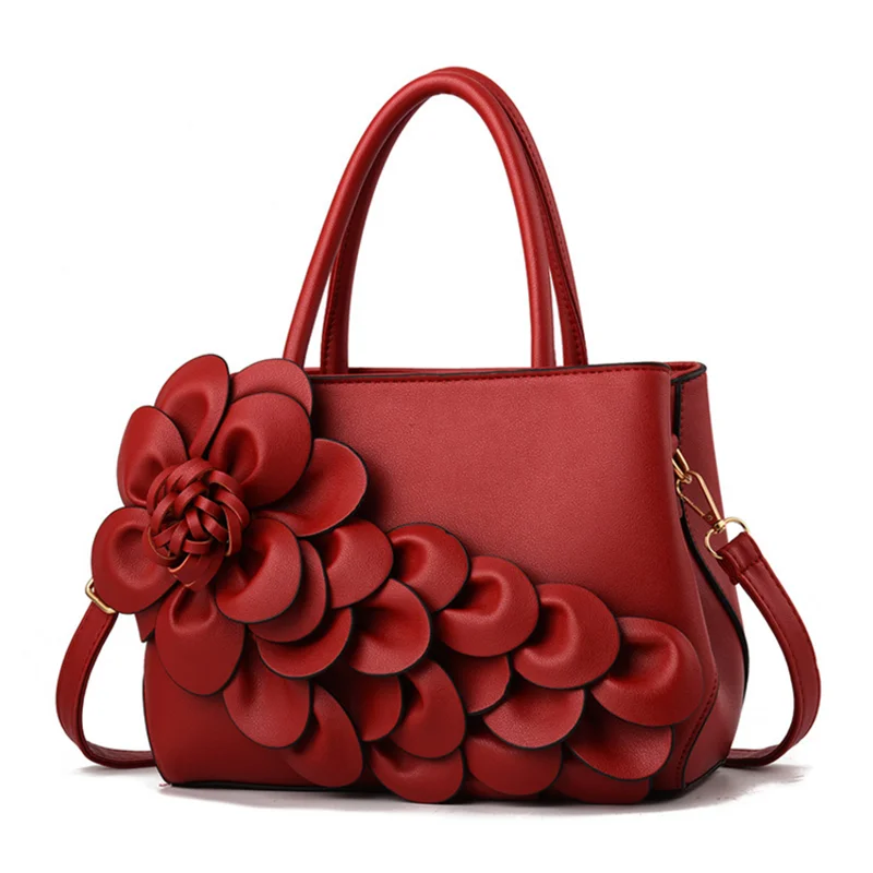 Good Pu Leather Quality Handbags Flower Design Women Handbags Sweet