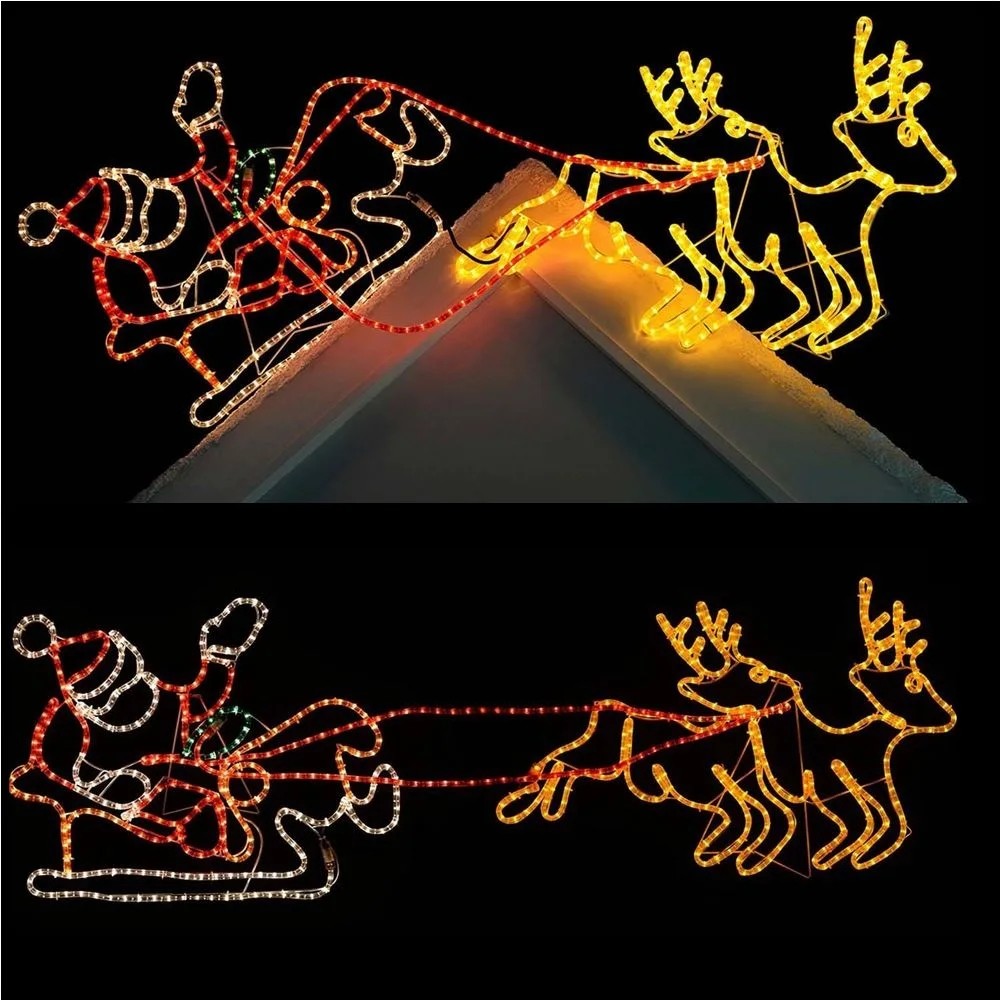 Animated Led Santa Sleigh Reindeer Silhouette For Rooftop Christmas