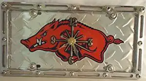 1 , Quartz Clock, on a, "ARKANSAS RAZORBACKS", Metal Sign, in a, Metal, Slotted Rim, Frame,,6A3.3&6A2.8