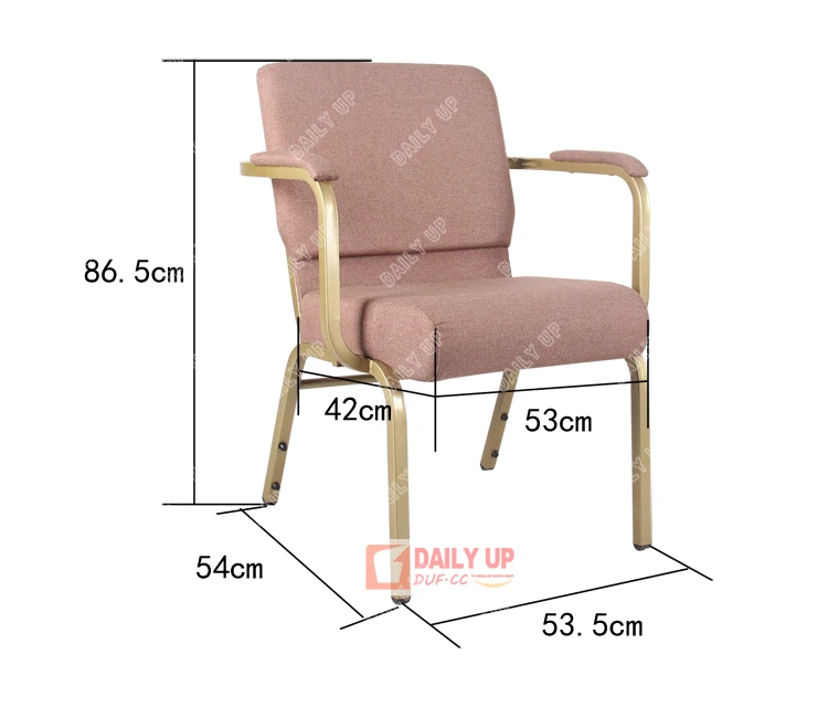 Stackable church chairs with armrest printing logo interlocking church chair