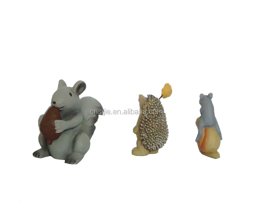 S/3  Small animal resin funny animal statue Squirrel Hedgehog Mouse Figurines
