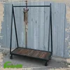 Handmade Metal Functional Clothing Display with Wheels,Vintage Wood Removable Garment Stand, Custom Shabby Chic Clothing Rack