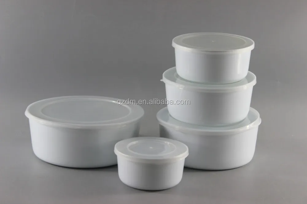 5pcs White Plastic Storage Container Bowl Sets With Lids