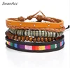 4PCS Woven Wristband Jewelry Vintage Men Punk Handmade Cuff Leather Bracelet