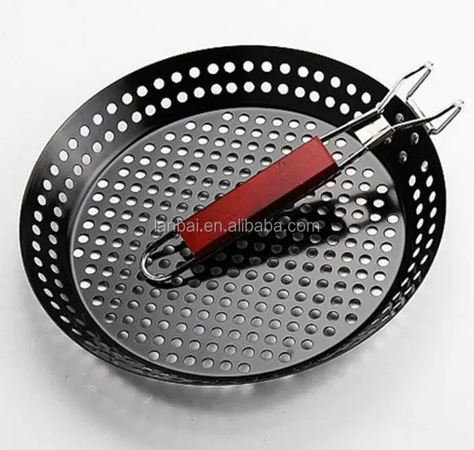 Bbq Grill Pan With Holes Handle Chips French Fries Frying Pan Skillets ...