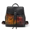 Brush Color Genuine Leather Backpack Retro Real Cowhide Knapsack Travel Bags Student Drawstring Backpack