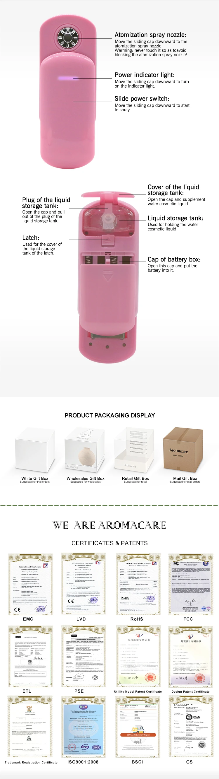 Aromacare Lightening 3.2ml Water Mist Spray Nozzle Facial Steamer