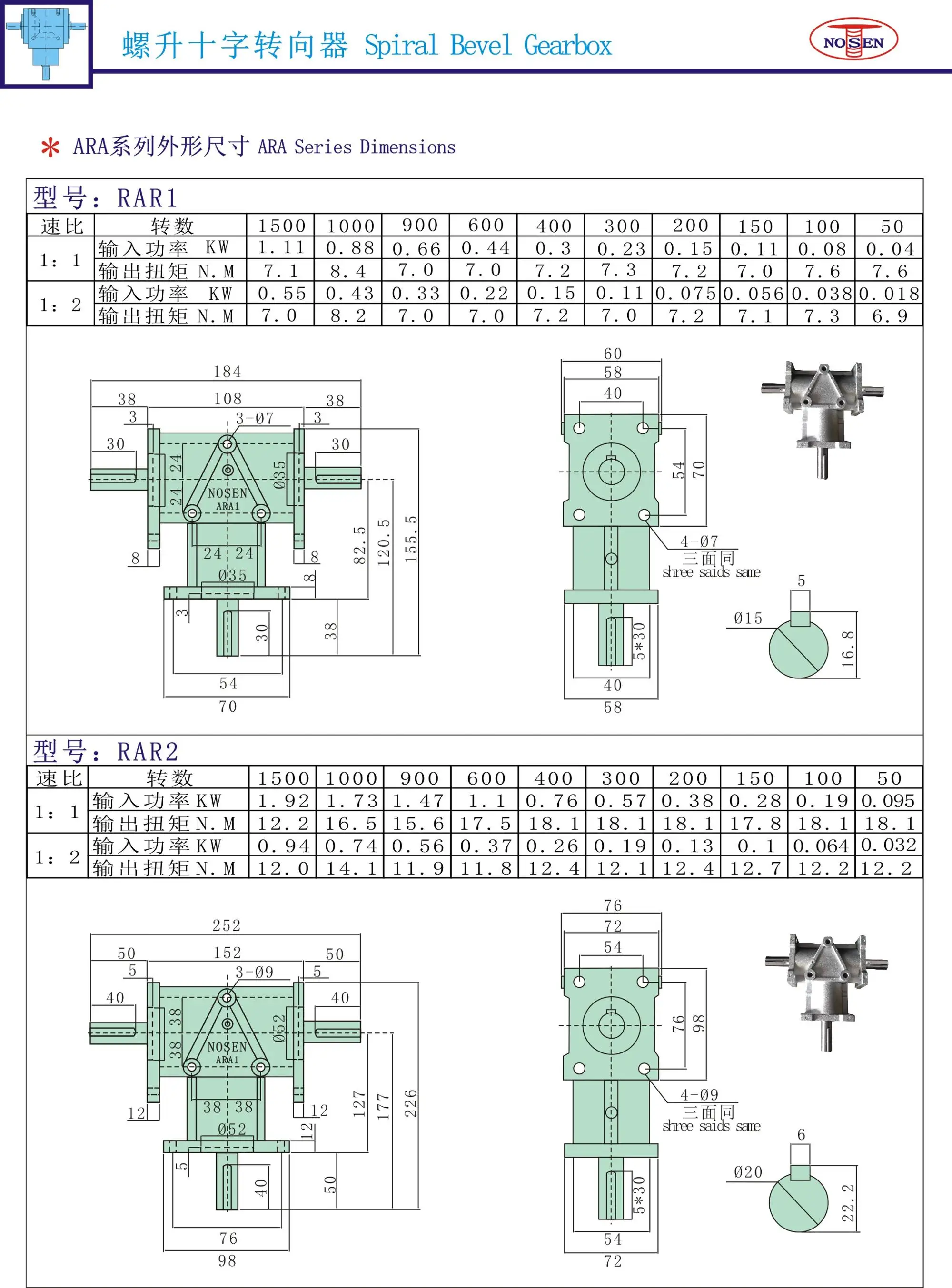 Big Torque Transmission Aluminum House 3 Shafts Gearbox