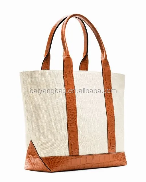 leather handle canvas tote bag