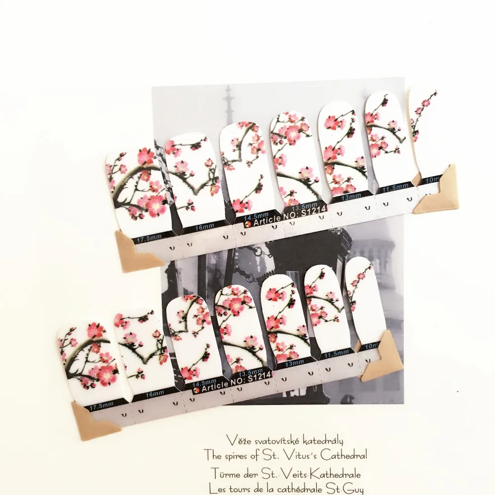 Eastern Plum Flower Style Nail Arts Stickers 14 pcs set Full Tape Patch Waterproof Foils Decals