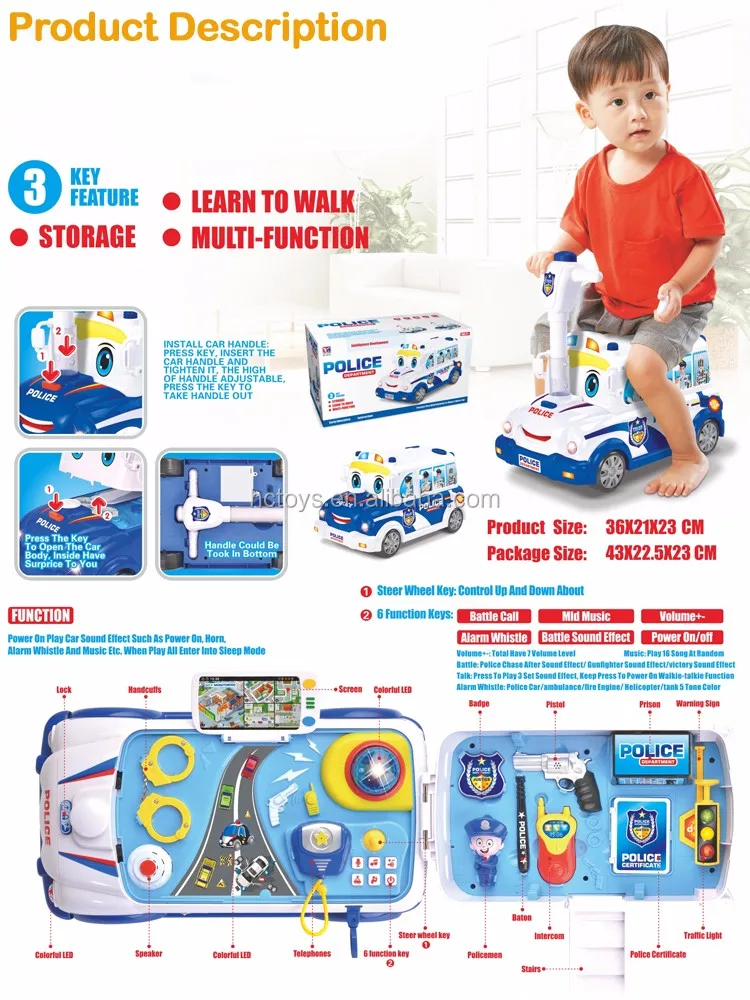Multifunction Toy Storage Car Children Ride On Police Toy Car Hc347465