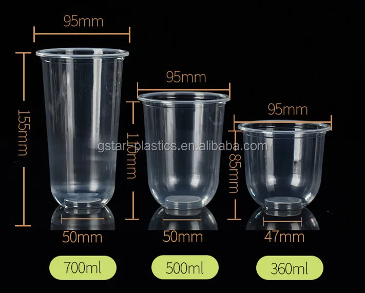 12oz 14oz 16oz 20oz 24oz Clear Disposable Plastic Smoothie Pet Cups