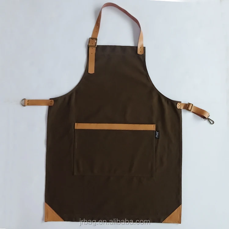 Durable Washable Heavy Duty Leather Cotton Canvas Work Apron With Tool pocket