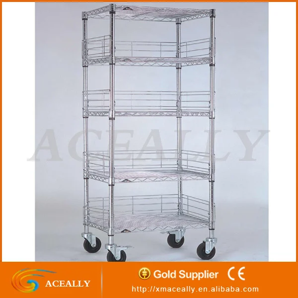 Rolling Chrome Plated Wire Shelving Adjustable Shelves With Wheels