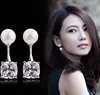 Cubic Zirconia Square Earrings with Marquis and Pear-Shaped Dangles - Platinum Plated