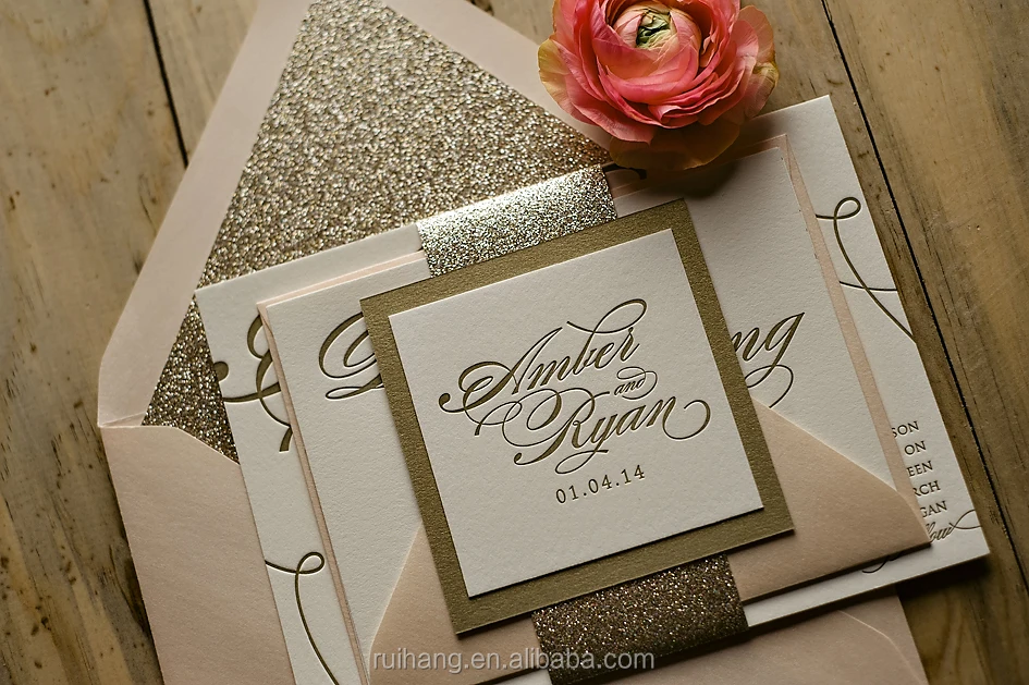 Letterpress Glitter Paper Wedding Invitations - Buy Unique Wedding