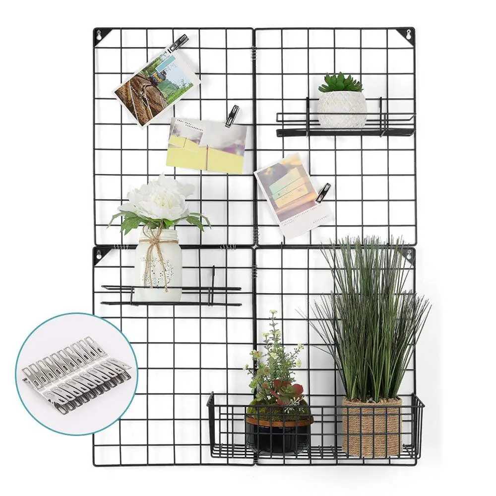 Amesii Wall Grid Panel Simple Design Plant Jewelry Organizer Photo Frame Multipurpose Decorative Black