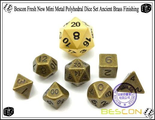 Conjunto de Dados de Metal Bescon Mini Sólido Bronze Antigo Metal Poliédrico d & Rpg Diminuto Dados 7-sets 10mm 9 d & d rpg diminuto dados 7-sets
