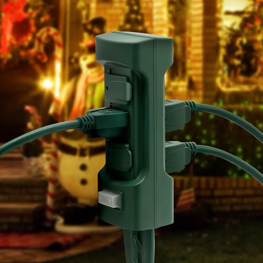 6 Outlet Outdoor Power Stake With Cover And On Off Switch