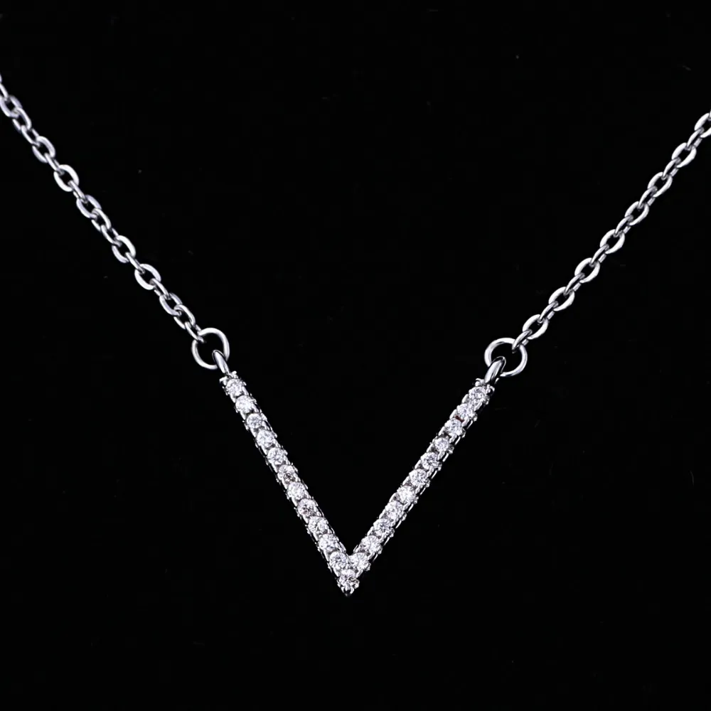 Fashionable V Shape Style 925 Silver Necklace Diamond Jewelry - Buy ...