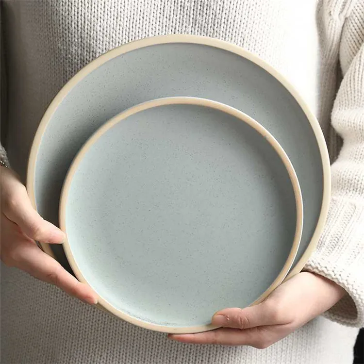Rustic grace designs japanese speckle galzed round ceramic plate dinnerware for main course