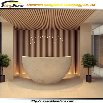 Mesa De Recepción De Oficina Redonda Blanca De Superficie Sólida