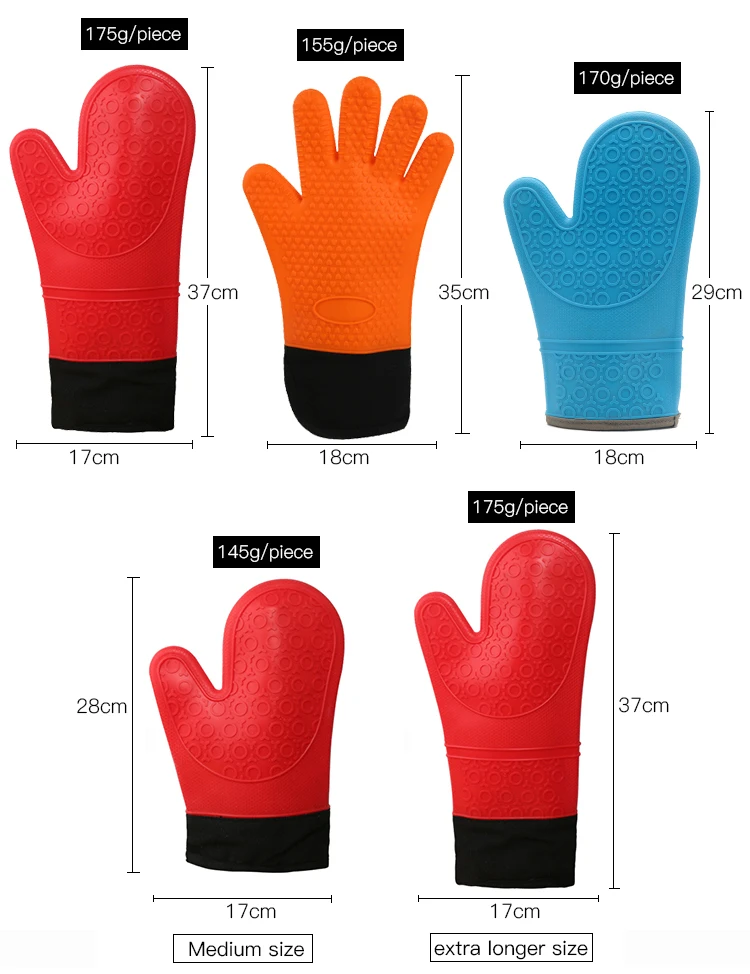 Wholesale Kitchen Heat Resistant Nonslip Silicone Cooking Gloves Extra