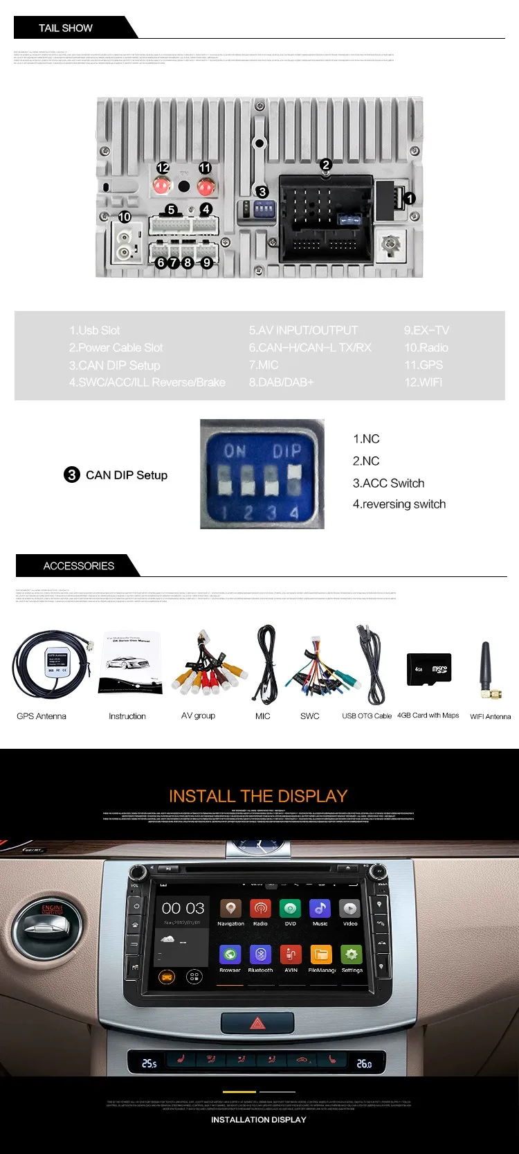 8 Inch Dvd/vcd Radio Tuner Bluetoothenabled Touch Screen Mp3/mp4 Gps