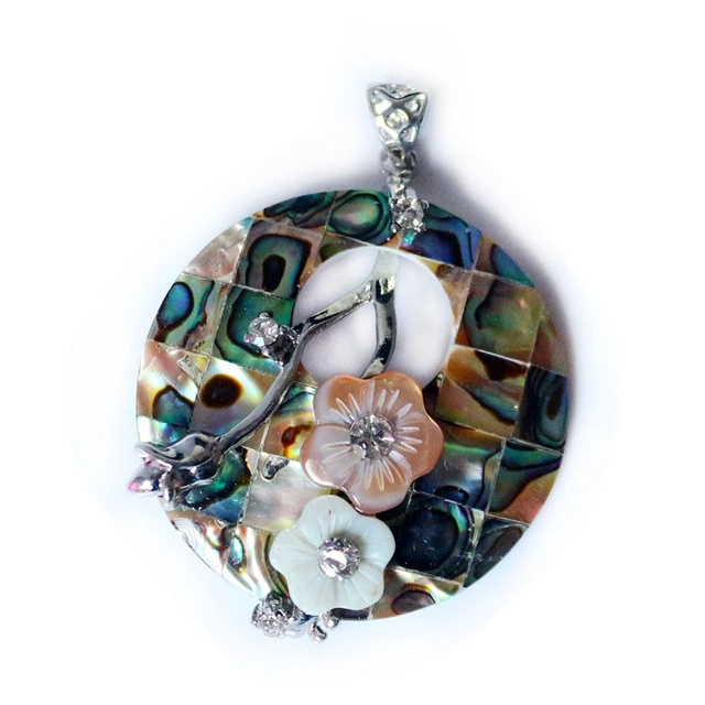 fpg021 natural abalone seashells sea shell round pendant paua