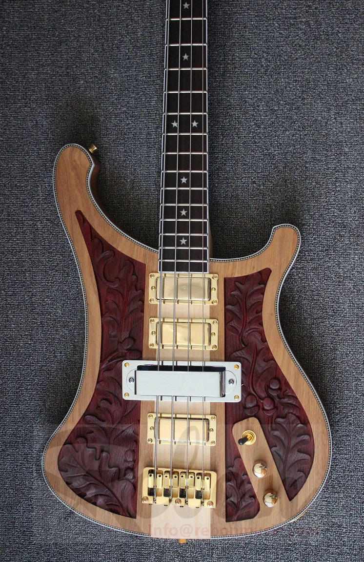 through body hand carved 4 pickups ricken electric bass guitar