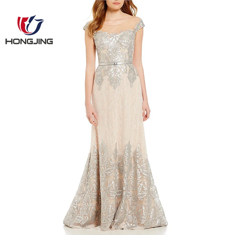 Women Wear Metallic Lace Cap Sleeve A Line Gownpolyester Dress Back