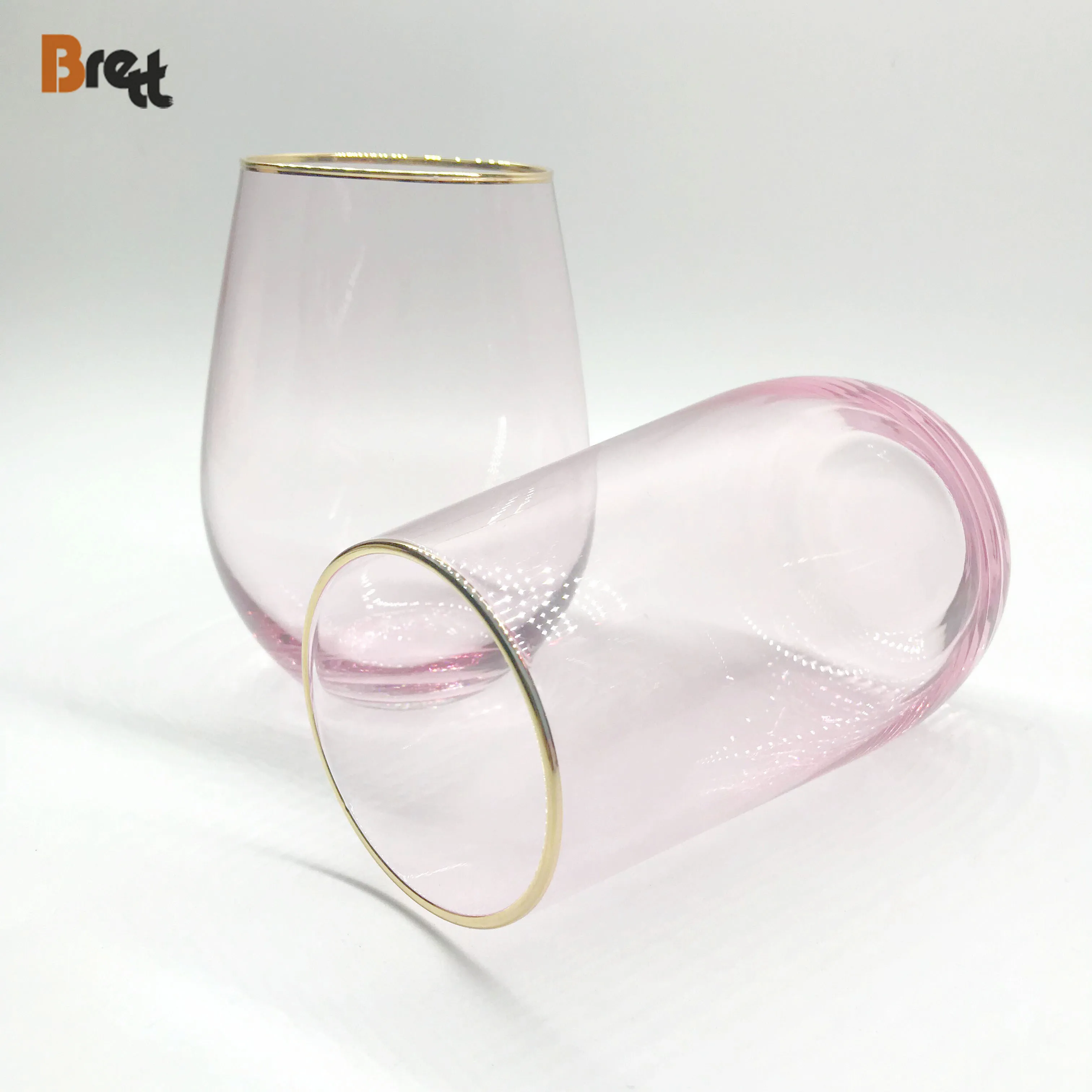 Guangzhou Best Pink Glassware Brands Crystal Wine Glass Beer Juice Water Glass Cup