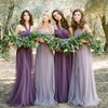 ZH0812E Fairy Style Convertible Bridesmaid Dresses Purple Tulle Halter Strapless Floor Length A Line Wedding Guest Prom Dress