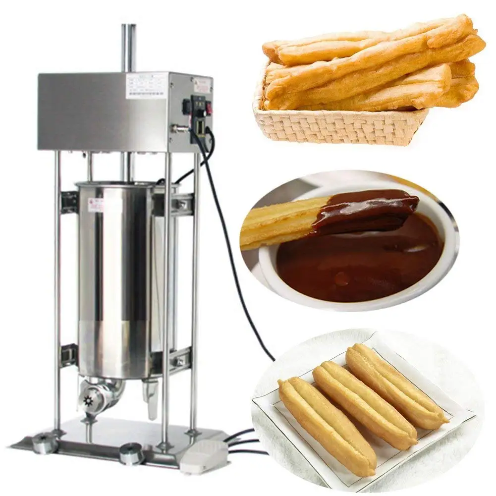 Churro Machine ixaer Auto Electric Spanish Churros New System Maker Baker Stainless Steel Commercial Manual Churro Machine for Commercial Kitchen Home (15L 110V)