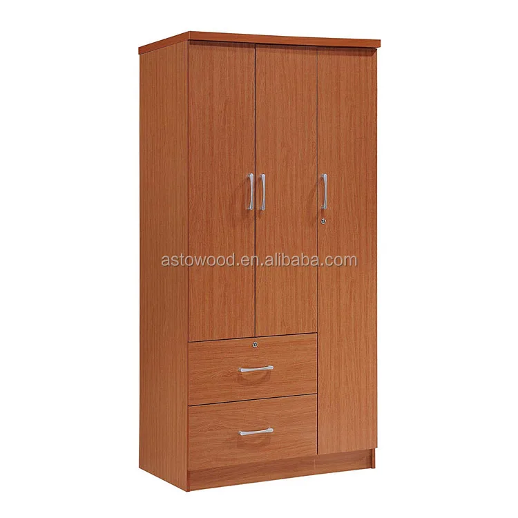 Wooden Melamine Pb Mdf 3 Door 2 Drawer Wardrobe With Shelf And