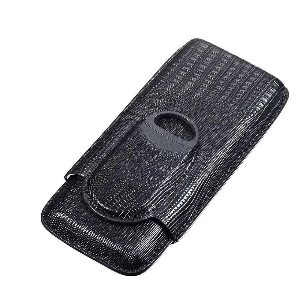 Wholesale Luxury Leather Travel Cigar Finger Case Box With Cutter For 3