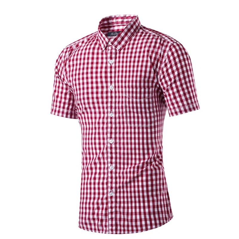 A4008 Cotton Red White Camisas Shirts Business Ropa Hombre Grid Lapel ...