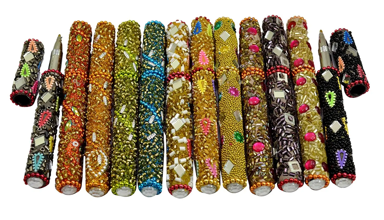 Amazing India A Set Of 12Pcs Rajasthani Table Decorative Useful Pens 5 Inches Multi Color