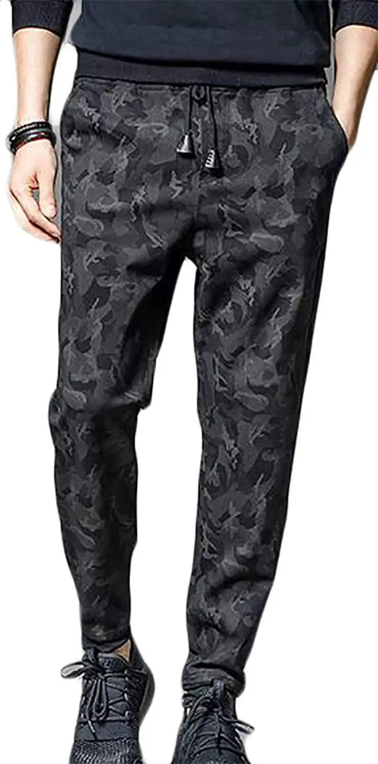 Cromoncent Men Pure Color Casual Loose Elastic Waist Sweatpants Pants