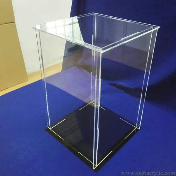 Sturdy Crystal Clear Acrylic Model Toy Display Case With Black Base