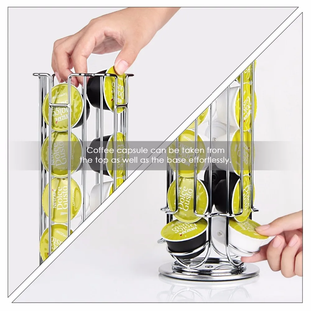 Wideny 360 Degree Rotating Chrome Metal Wire Capsules Storage Organizer