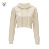 Wholesale blank women hoodie cotton 100% crop top solid color black crop top hoodie