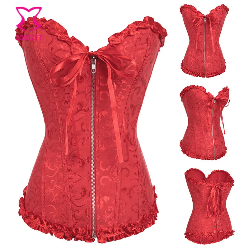 2550a Bustier Sexy Jacquard Overbust Corsets Gothic Corselet Front