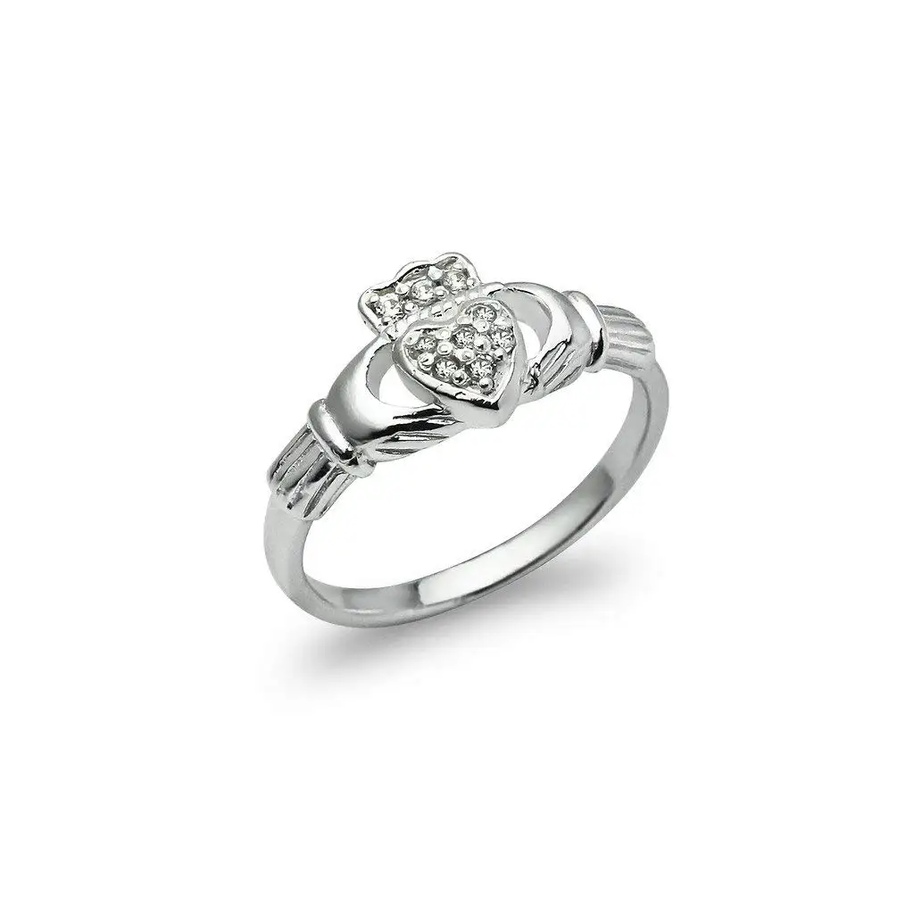 .925 Sterling Silver 9MM IRISH HEART SHAPED CZ CLADDAGH DESIGN RINGS SIZES 4-12
