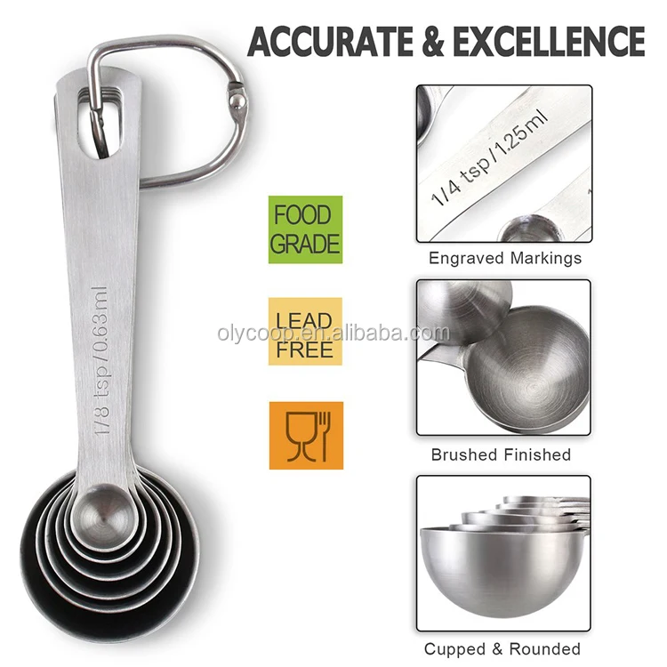 Measuring Spoon Set, Stainless Steel Measuring Spoons, Set of 6 Metal  Measuring Spoon for Measuring Dry and Liquid Ingredients of Cooking Baking