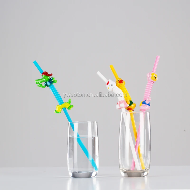 Happy Funny Cartoon Straws Cat Duck Monkey Crocodile Drinking Straw