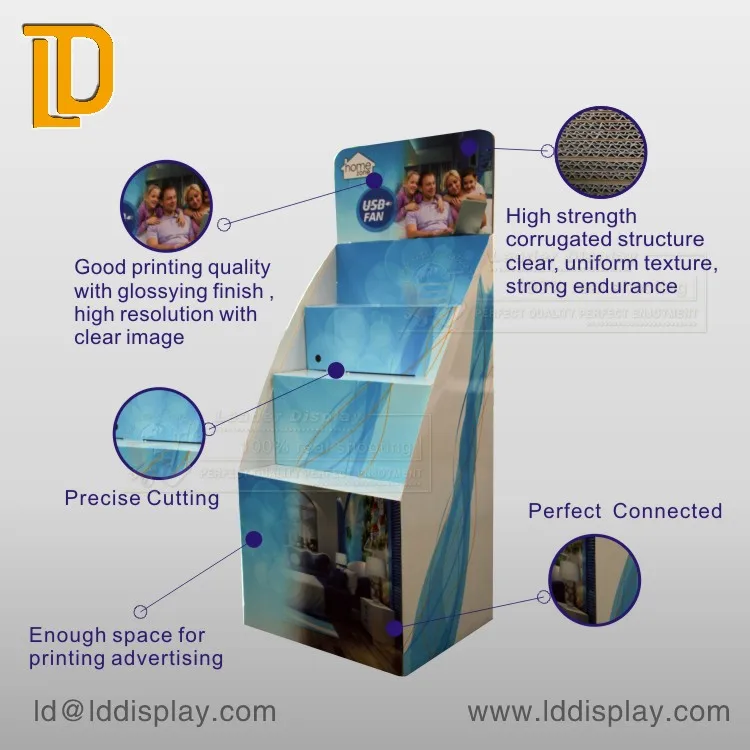 Customized Retail Laptops Accessories Cardboard Laminate Three Tiers