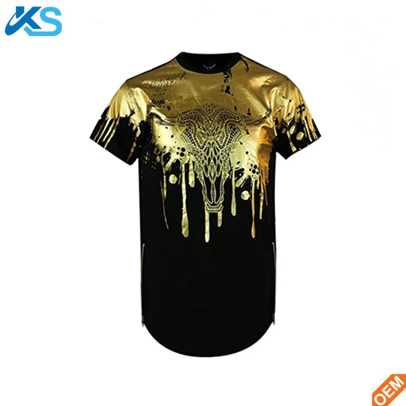 eksperimentel elefant Kano Source Men's t shirt 100% Cotton blend Jersey Stylish Longline Side Zipper  Latest Fashion Gold Foil Print Men T-shirt on m.alibaba.com